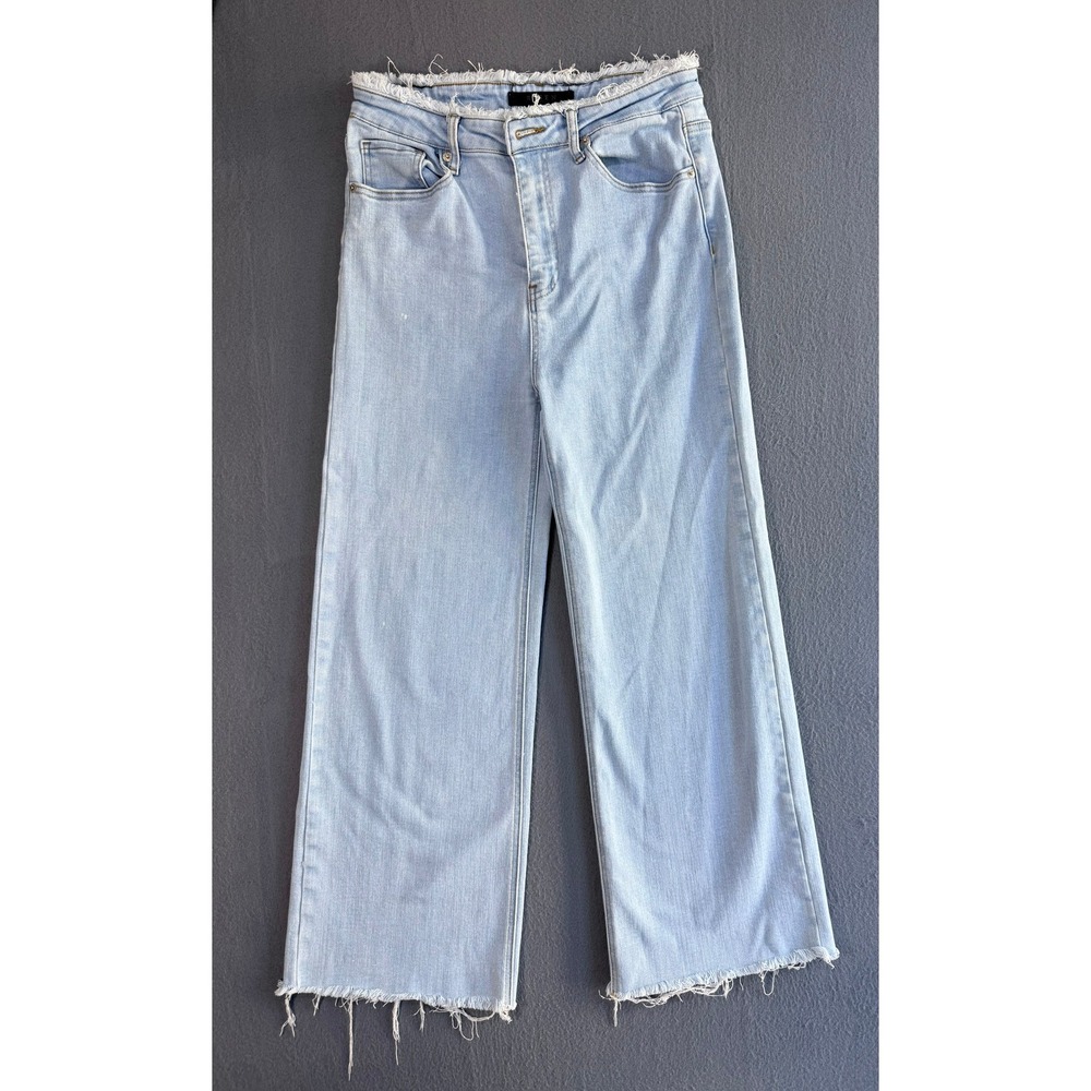 Risen Los Angeles Light Wash Wide Leg Raw Hem High Rise Jeans Size 30/11 RDP1272